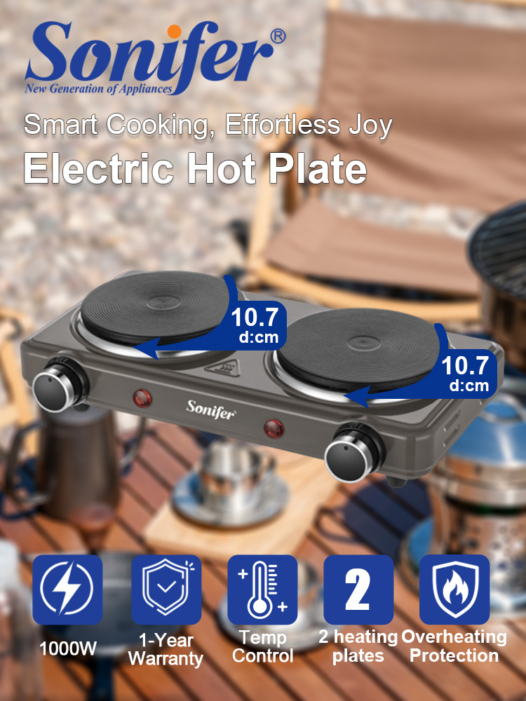 Induction Cooktop Portable - เตาไฟฟ้าแบบสองหัวเตา โซนิเฟอร์ SF-3068 500W+500W แผ่นความร้อน ปรับอุณหภูมิได้