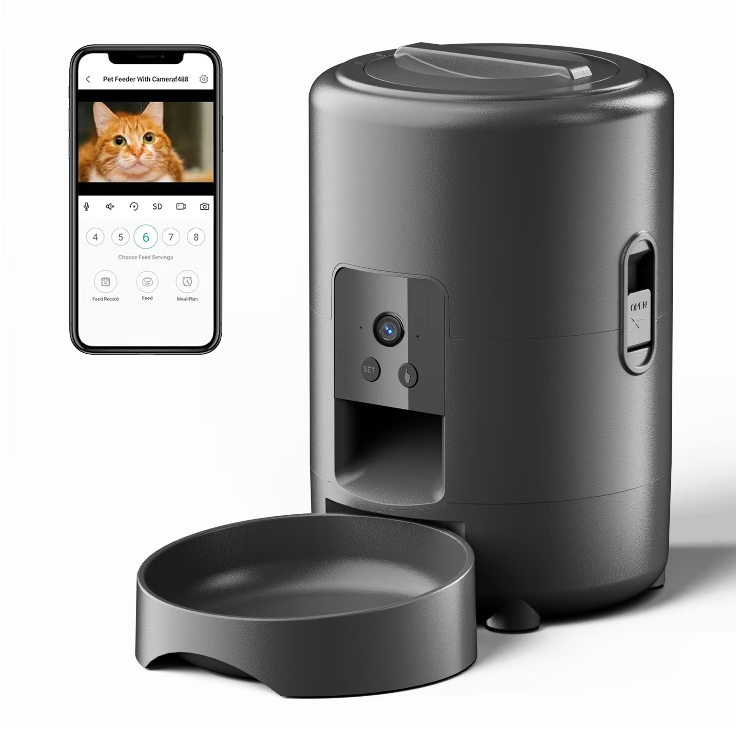 Kitchen Appliances Video - กล้อง WiFi แบบกดปุ่ม 2 ลิตร พร้อมที่ป้อนอาหารสัตว์เลี้ยงอัตโนมัติแบบ