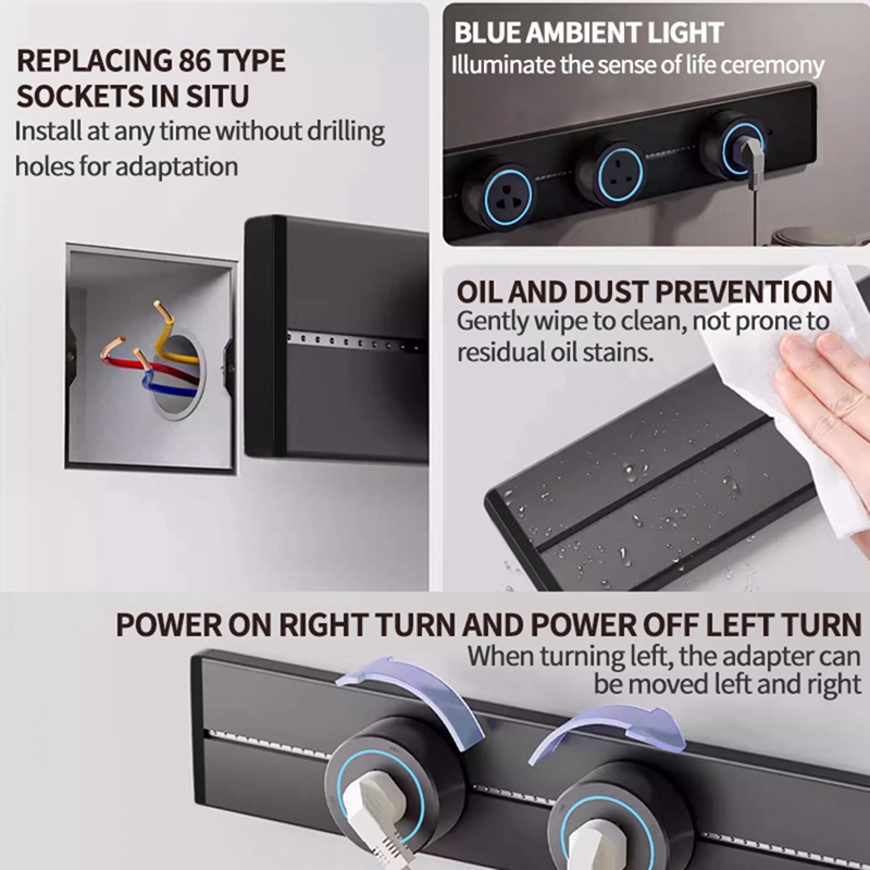 Kitchen Appliances Uk - เต้ารับไฟฟ้าแบบราง ซ่อนในผนัง สำหรับห้องครัว พร้อมอะแดปเตอร์ปลั๊กสากลแบบ EU, UK